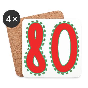 80. 80 ANS. 80e ANNIVERSAIRE. ANNIVERSAIRE 80 ANS. - Dessous de verre (lot de 4) - blanc - Devant