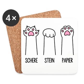Schere Stein Papier Katze Pfote Spiel Katzenpfoten - Untersetzer (4er-Set) - Weiß - Vorne
