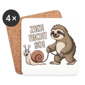 Zieh nicht so - Schnecke und Faultier - Untersetzer (4er-Set) - Weiß - Vorne