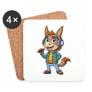 Esel Lustige Cartoon Figur Kopfhörer Musik - Untersetzer (4er-Set) - Weiß - Vorne