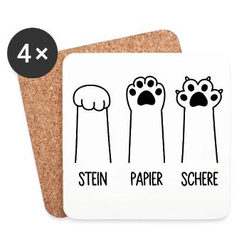 Stein Papier Schere Katze Pfote Spiel Katzenpfoten - Untersetzer (4er-Set) - Weiß - Vorne