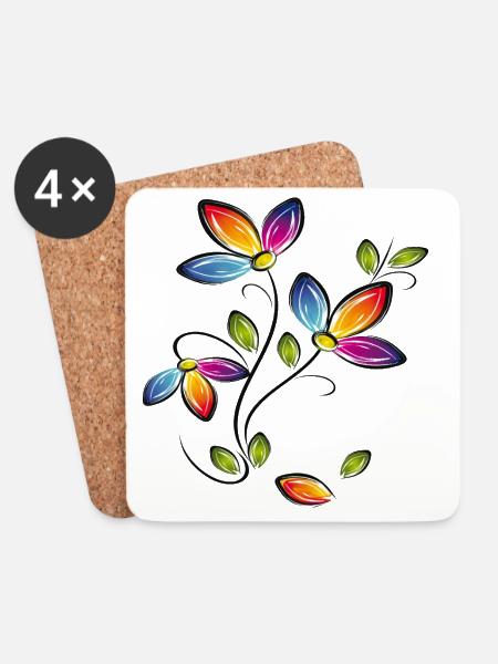 Blumenranke, Flowers - Untersetzer (4er-Set) - Weiß