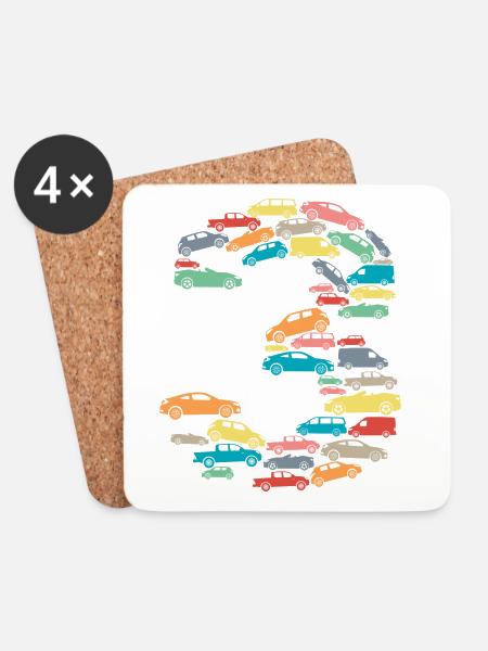 3.Geburtstag Kindergeburtstag 3 Jahre Alt Autos - Untersetzer (4er-Set) - Weiß
