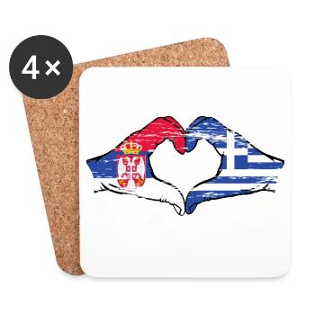 Serbia Greece flag hands heart shape used - Coasters (set of 4) - white - Front