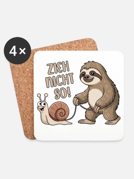 Zieh nicht so - Schnecke und Faultier - Untersetzer (4er-Set) - Weiß