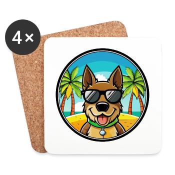 Deutsche Bracke Hunderasse Cartoon Sonnenbrille Strand - Untersetzer (4er-Set) - Weiß - Vorne