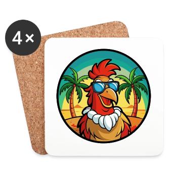 Hahn Lustige Cartoon Sommer Strand Sonnenbrille Cool - Untersetzer (4er-Set) - Weiß - Vorne