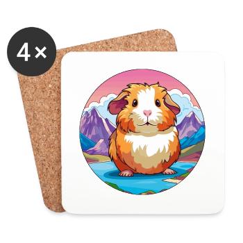 Meerschweinchen Aquarell Karikatur Kawaii Haustier Tier Co - Untersetzer (4er-Set) - Weiß - Vorne