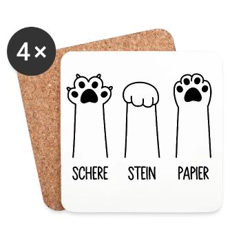 Schere Stein Papier Katze Pfote Spiel Katzenpfoten - Untersetzer (4er-Set) - Weiß - Vorne