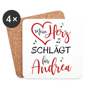 Mein Herz schlägt für Andrea - Untersetzer (4er-Set) - Weiß - Vorne