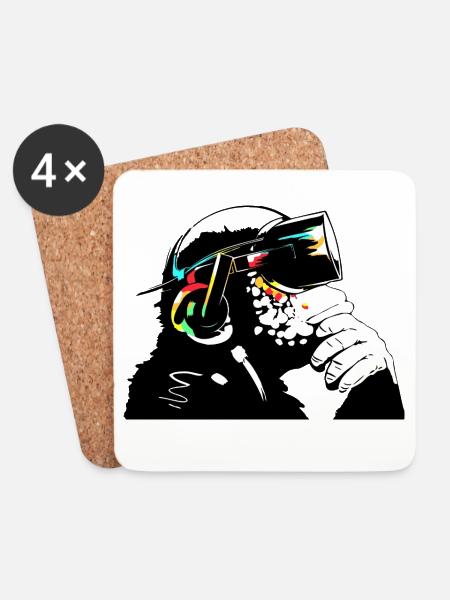 Monksy - Affe mit Virtual Reality Brille - Untersetzer (4er-Set) - Weiß