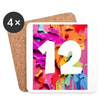 NON. 12 NUMÉRO 12 COLORÉ 12E ANNIVERSAIRE - Dessous de verre (lot de 4) - blanc - Devant