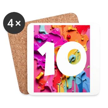 NON. 10 NUMÉRO 10 COLORÉ 10E ANNIVERSAIRE - Dessous de verre (lot de 4) - blanc - Devant