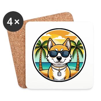 Japanischer Terrier Hund Rasse Cartoon Sonnenbrille Strand - Untersetzer (4er-Set) - Weiß - Vorne