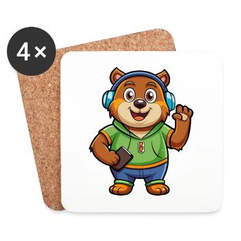 Bär Lustige Zeichentrickfigur Kopfhörer Musik - Untersetzer (4er-Set) - Weiß - Vorne