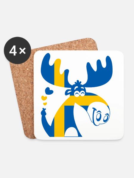 MOOSE SWEDEN FLAG - Coasters (set of 4) - white