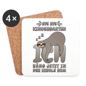 Faultier Bye Bye Kindergarten Schule Grundschule - Untersetzer (4er-Set) - Weiß - Vorne