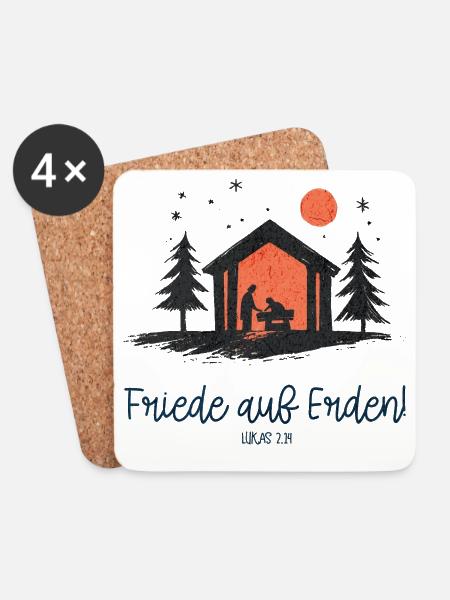 Friede auf Erden Weihnachtskrippe Heilige Familie - Untersetzer (4er-Set) - Weiß
