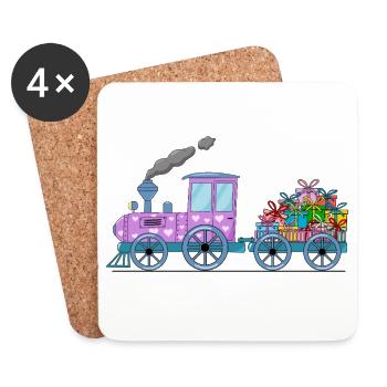 Children's train railway with trailer pink - Coasters (set of 4) - white - Front