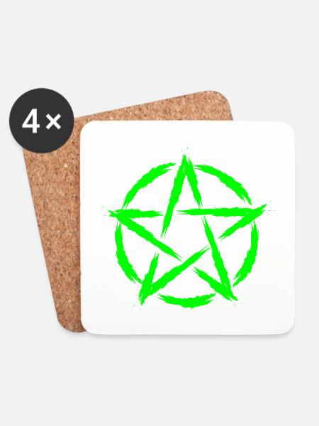 Pentagramm Symbol Grün - Untersetzer (4er-Set) - Weiß