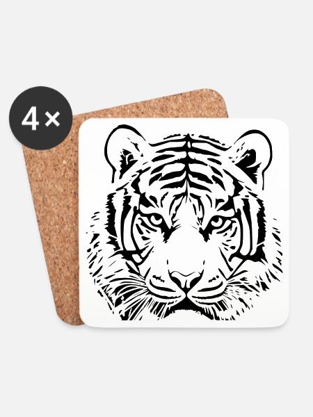 Tigerkopf Katze Tigers - Untersetzer (4er-Set) - Weiß
