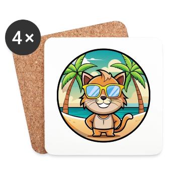 Pixie Bob Cat Breed Lunettes de soleil de dessin animé Beach - Dessous de verre (lot de 4) - blanc - Devant