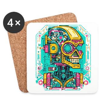 KI Roboter Cyberpunk - Untersetzer (4er-Set) - Weiß - Vorne