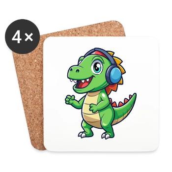 Dinosaurier Lustige Zeichentrickfigur Kopfhörer Musik - Untersetzer (4er-Set) - Weiß - Vorne