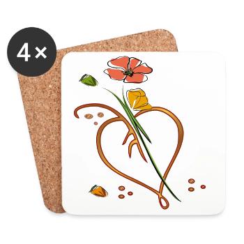Flowers, flower with leaf in the shape of a heart - Coasters (set of 4) - white - Front