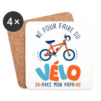 Né pour faire du vélo avec papa – Body Bébé Bio - Dessous de verre (lot de 4) - blanc - Devant