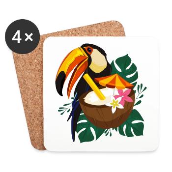 Tukan mit Kokosnuss-Cocktail - Tropisch - Untersetzer (4er-Set) - Weiß - Vorne