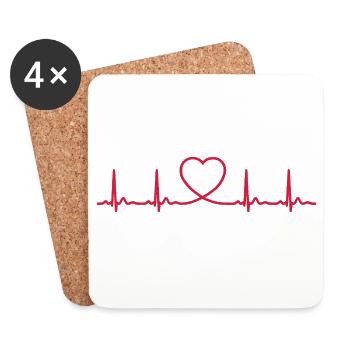 Ligne ECG du battement cardiaque Vecteur d’ondes d’impulsion médicale - Dessous de verre (lot de 4) - blanc - Devant