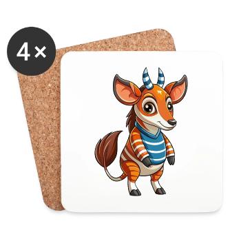 Okapi Funny Cartoon Character Musique de casque - Dessous de verre (lot de 4) - blanc - Devant