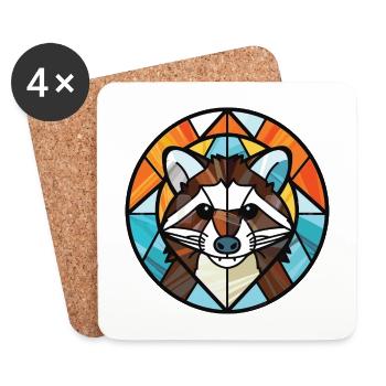 Waschbär Buntes Aquarell Tier Illustration - Untersetzer (4er-Set) - Weiß - Vorne