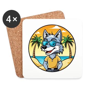 Wolf Lustige Cartoon Sommer Strand Sonnenbrille Aufkleber - Untersetzer (4er-Set) - Weiß - Vorne