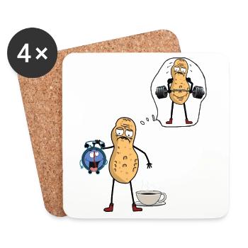 Peanut Morning Grouch Early Bird Bodybuilder - Coasters (set of 4) - white - Front