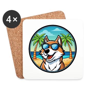 Sibirische Trikolore Hunderasse Cartoon Beach - Untersetzer (4er-Set) - Weiß - Vorne