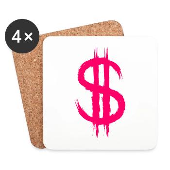 Dollarzeichen Dollar Zeichen Geld Bürste Rosa - Untersetzer (4er-Set) - Weiß - Vorne