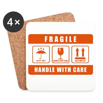 Fragile Handle with Care Versandetikett - Untersetzer (4er-Set) - Weiß - Vorne