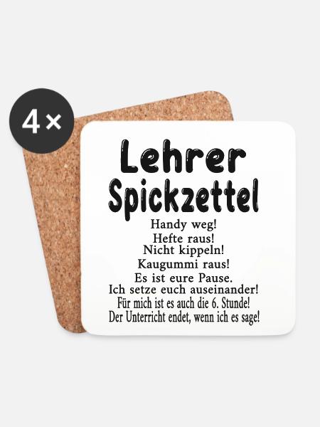 Lehrer Spickzettel - Untersetzer (4er-Set) - Weiß