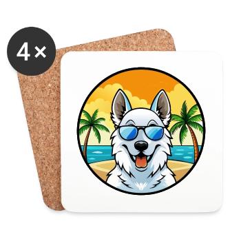 Berger Blanc Suisse Hunderasse Cartoon Sonnenbrille - Untersetzer (4er-Set) - Weiß - Vorne