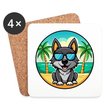 Black Norwegian Elkhound Dog Breed Cartoon Beach - Coasters (set of 4) - white - Front