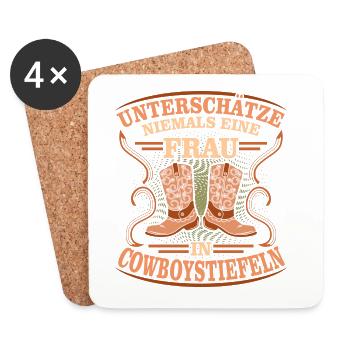 Unterschätze Niemals Frau Cowboystiefel Linedance - Untersetzer (4er-Set) - Weiß - Vorne
