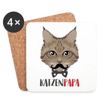 Katzenpapa - Katze mit Schnurrbart und Fliege - Untersetzer (4er-Set) - Weiß - Vorne