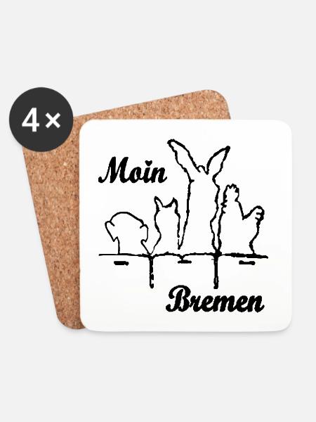 Moin aus Bremen – Bremer Stadtmusikanten - Untersetzer (4er-Set) - Weiß