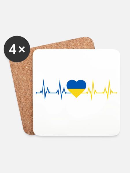 Herzschlag Fahne Herz Heartbeat Flagge Ukraine - Untersetzer (4er-Set) - Weiß