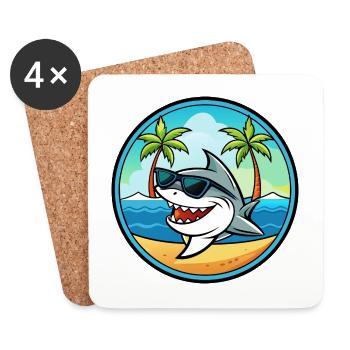 Shark Funny Cartoon Summer Beach Sunglasses Cool - Coasters (set of 4) - white - Front