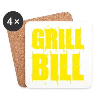 Lustiges Grill Bill BBQ Spruch Geschenk Shirt - Untersetzer (4er-Set) - Weiß - Vorne