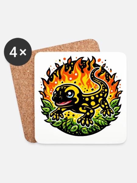Feuersalamander - Untersetzer (4er-Set) - Weiß