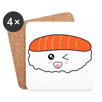 Cuisine kawaii, cuisine japonaise, poisson japonais - Dessous de verre (lot de 4) - blanc - Devant